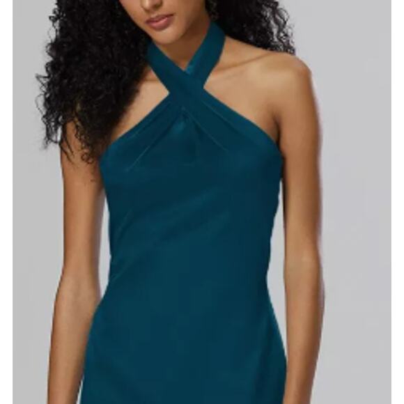 AW BRIDAL 6 S Deep Lake green satin Serena halter bridesmaid maxi dress NEW B126 - Picture 4 of 5